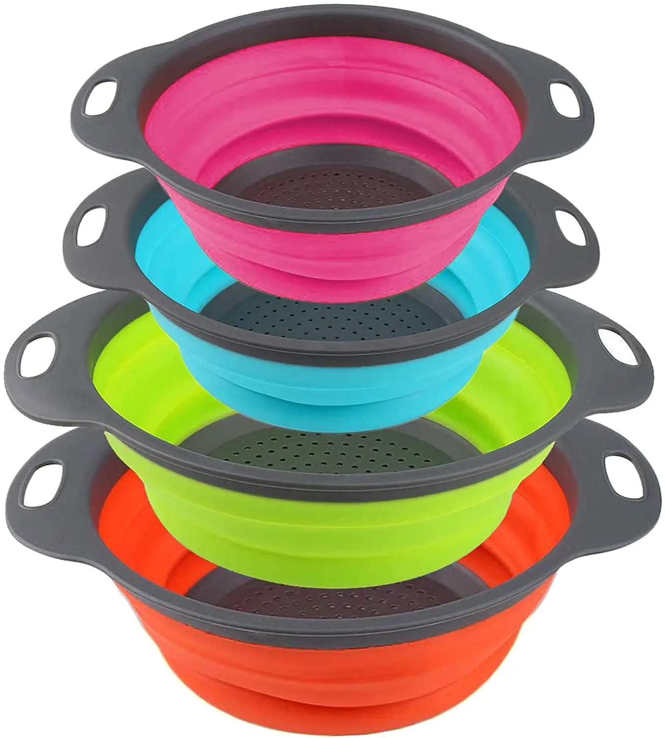 

Hot Selling Wholesale kitchen 2 pack silicone Collapsible Colander Draining Pasta Vegetable and Fruit