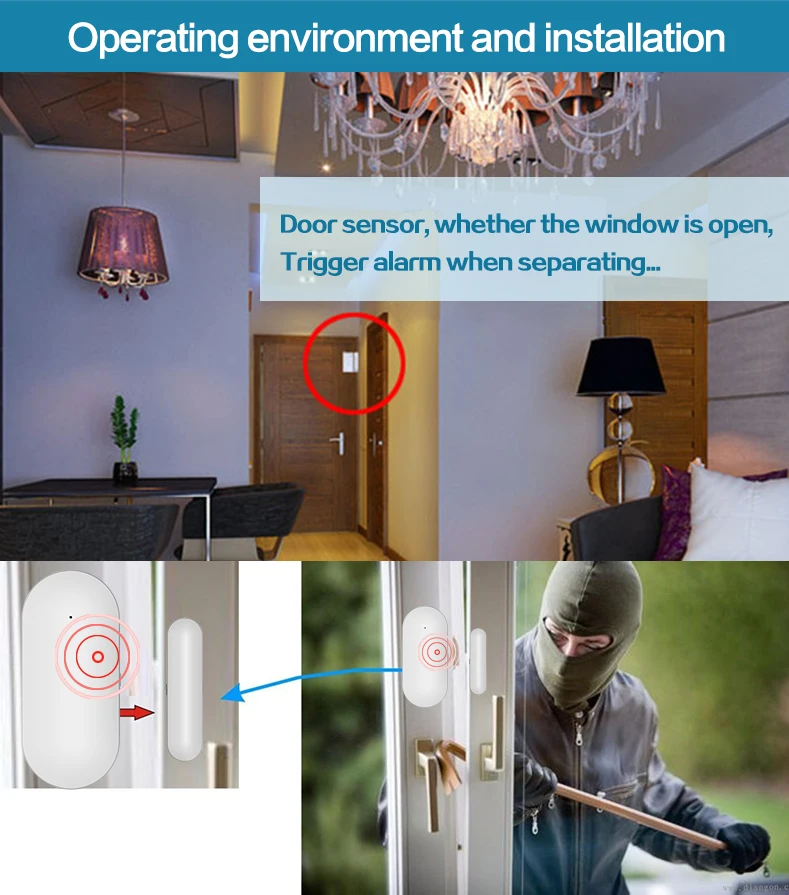 Access control wireless 433mhz window sensor with low battery alert
