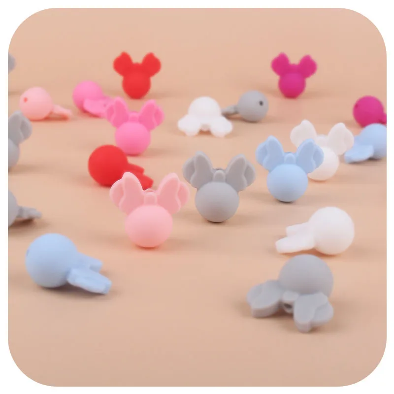 

Mouse Head Silicone Beads Baby Animal Teether Beads BPA Free Baby Chew Toy Gift Nursing Necklace Bead, 6 different colors
