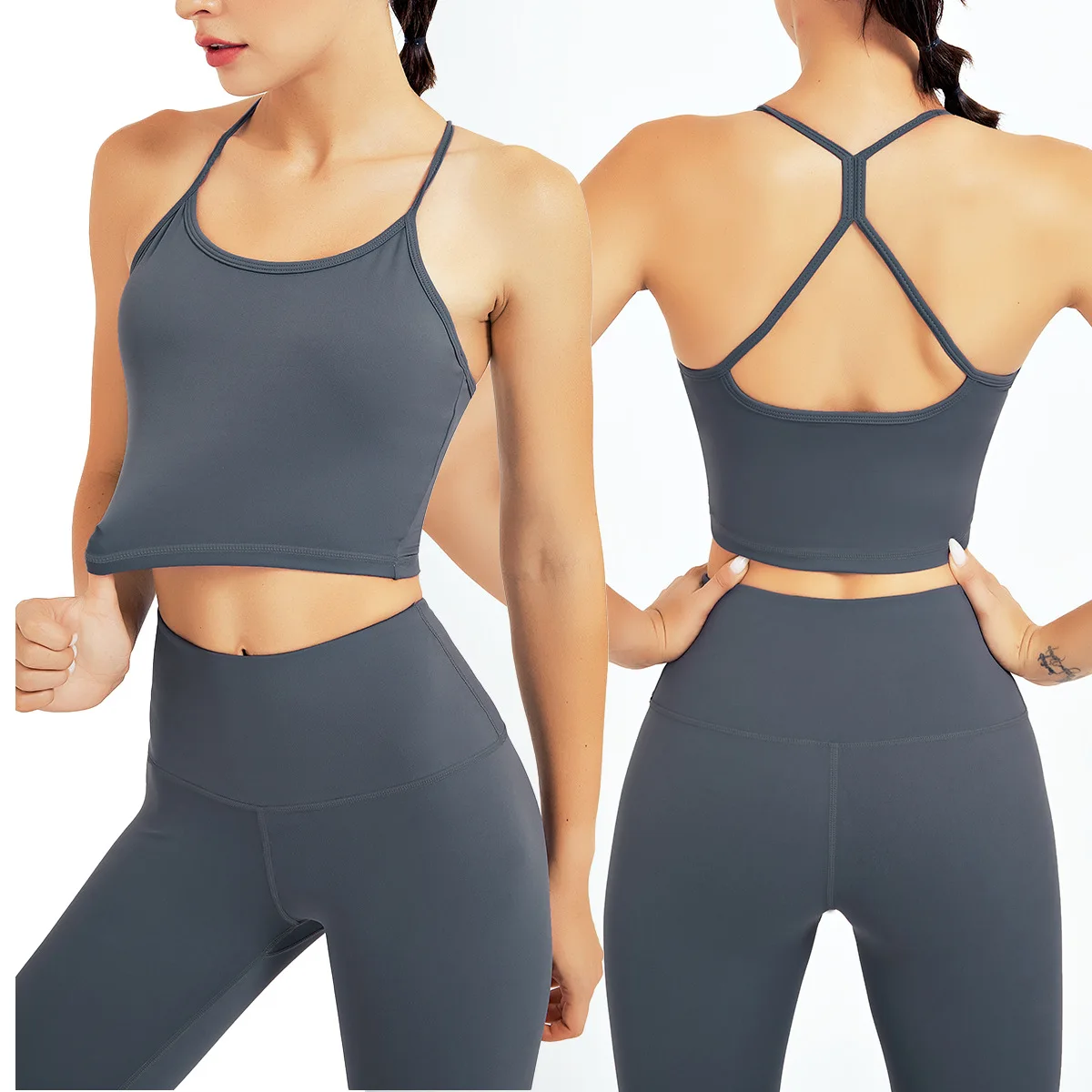 

gym sportswear clothes two piece pink yoga sports bra tummy control leggings sets for woman