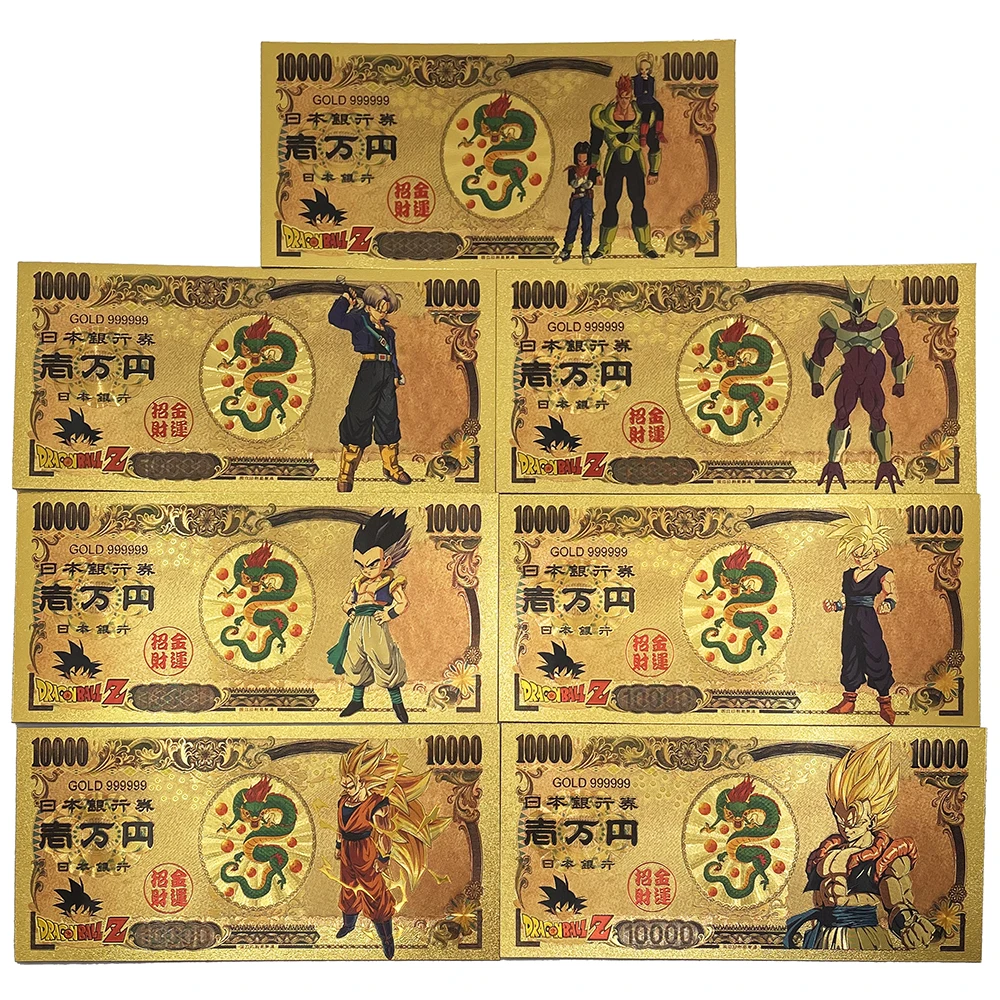 

New 7styles Japan Dragon Ball Manga Gold plastic Banknote DBZ golden cards classic Anime souvenir 10000 Yen prop money GIFTS