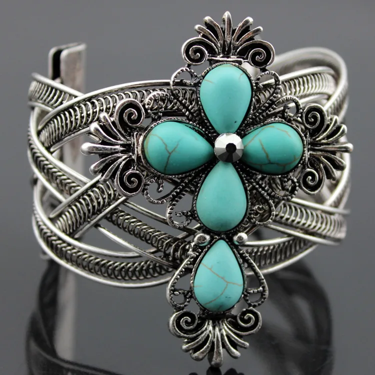

Wholesale Vintage turquoise flower bangle Fashion flower bangle Alloy bangle SD038