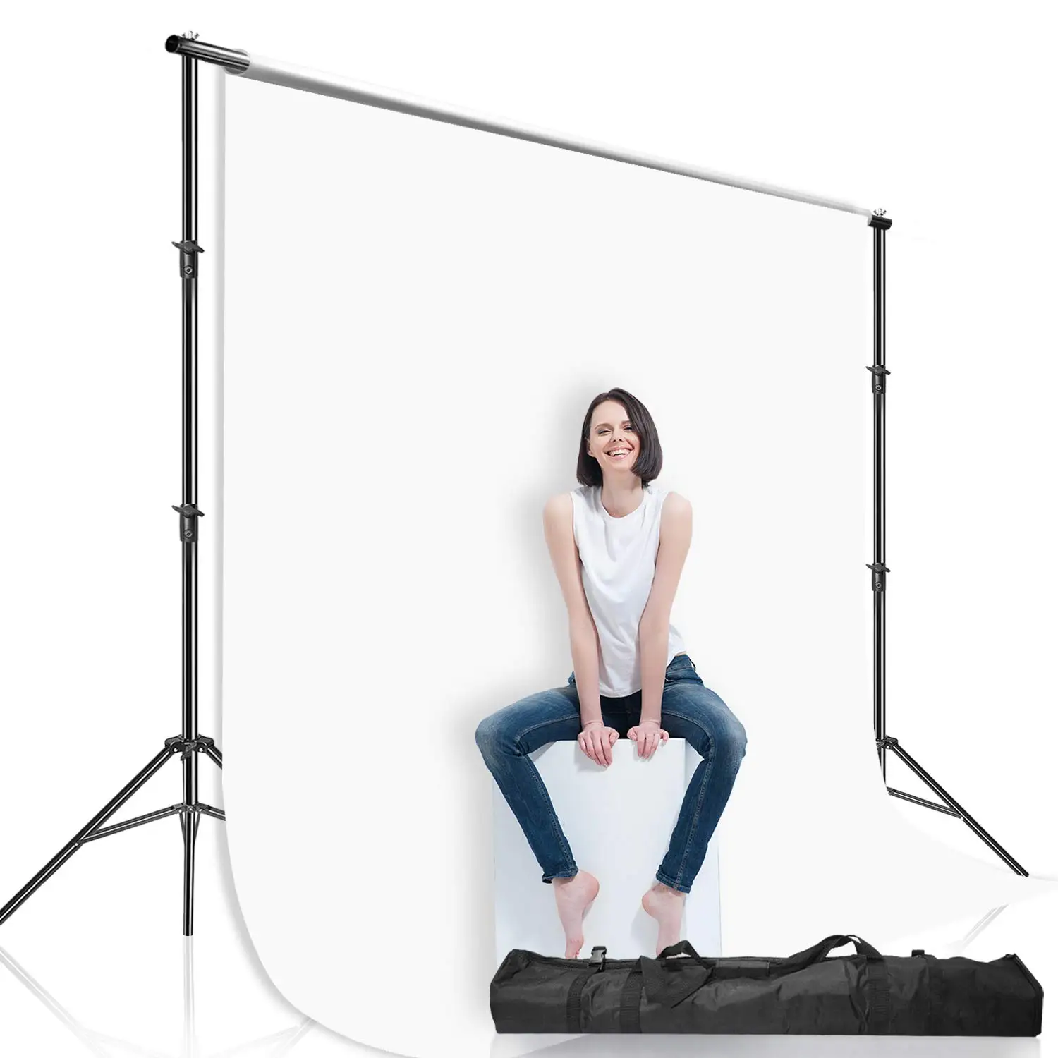

8.5 x 10 ft Photo Backdrop Stand, Adjustable Photography Muslin Background Support System Stand for Photo Video Studio, Black