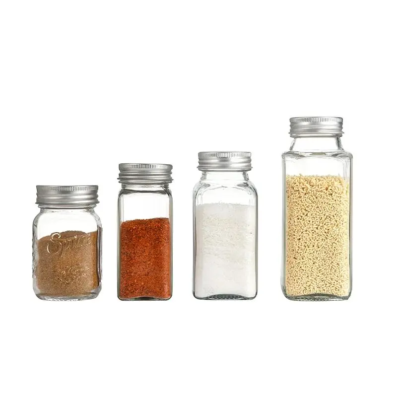 

Free sample square glass spice food storage container seasoning bottle glass bottle, Customized