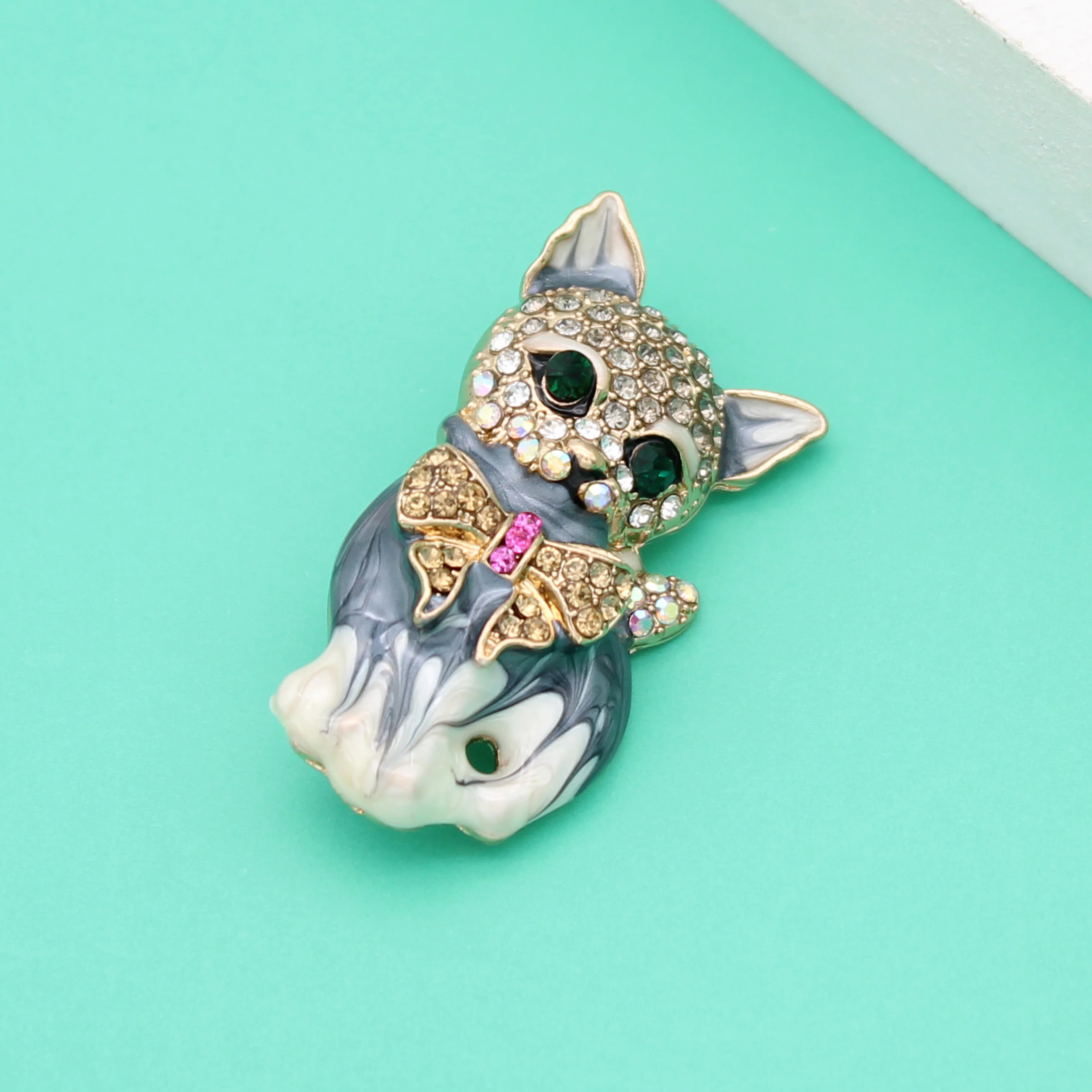 

Jachon lovey green eyes cat brooch alloy inset diamond drop oil brooches exquisite high quality brooches, As picture