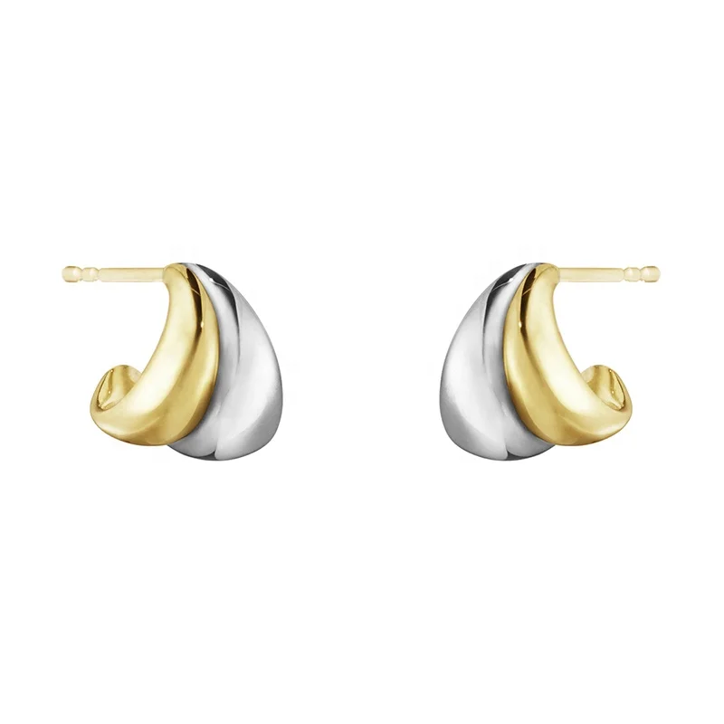 

Milskye boho earrings 925 silver plated 18K gold silver double color curved ear studs earrings