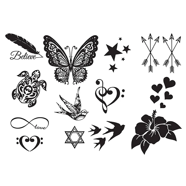 

2021 Animal Henna Tattoo Stencil Sticker Body Art Black Henna Lace Hands Tattoo Sticker, Black/ gray/ colourful