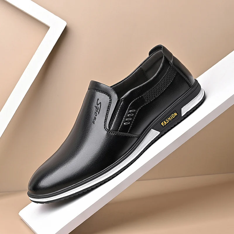 

New arrival High quality Factory cheap price men's classic pu leather breathable soft dress shoes casual Office shoes, Black and white