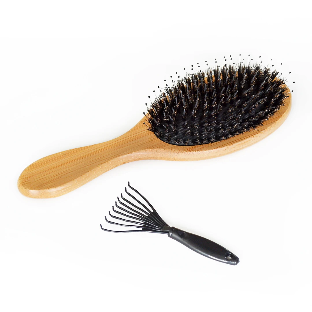 

Natural bamboo hair brush boar bristles with wooden handle for Wet Dry Hair Smoothing Massaging Detangling
