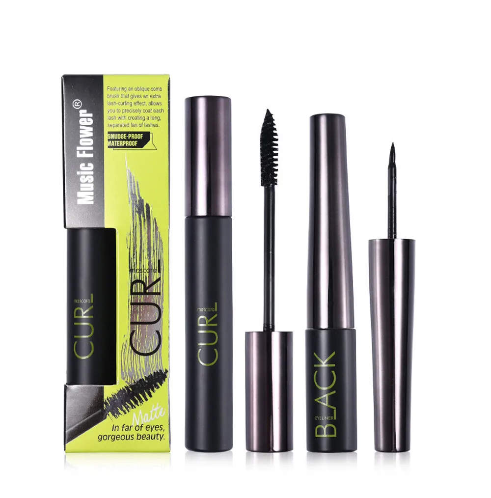 

Hot Sale 2 Pcs 3D Fiber eyeliner and mascara set long lasting Liquid eyeliner Mascara Set