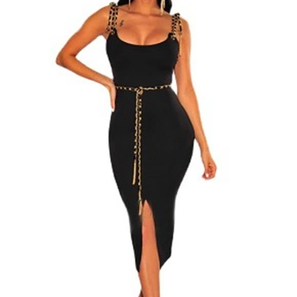 

D8738 Sexy sling chain cocktail party long bandage dress for women