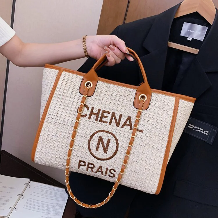 

2021 new fashion women handbags large shopping bag luxury brand tote bag straw beach bag fashion purses and handbags, Multicolorful