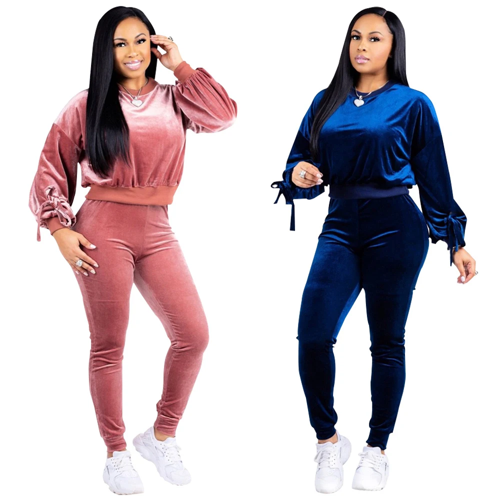 

wholesale two piece set winter keep warm windbreak trendy sweatpants boutique tracksuit hoodies women clothing suit, Blue