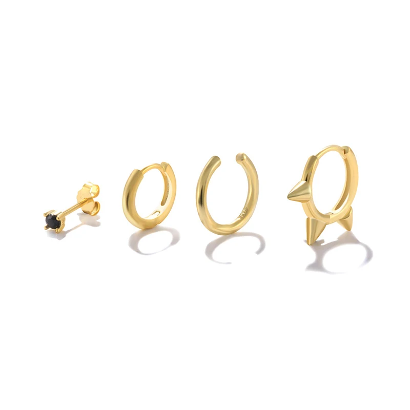 

925 sterling silver earring set zircon stud earrings spike round gold plated hoop earrings women