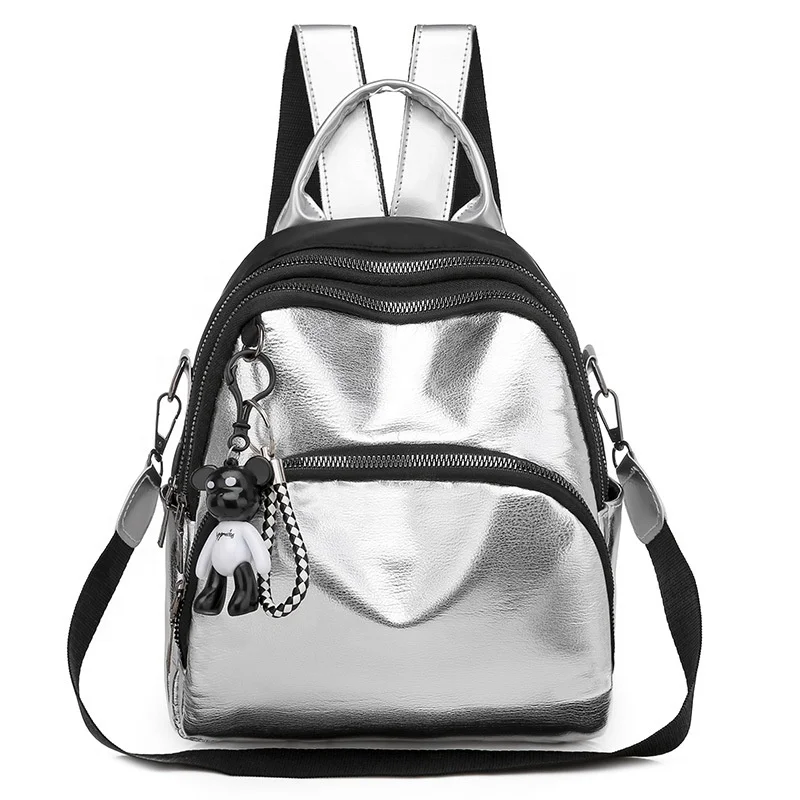 

Waterproof fashion shiny silver PU shoulder bag large capacity women backpacks