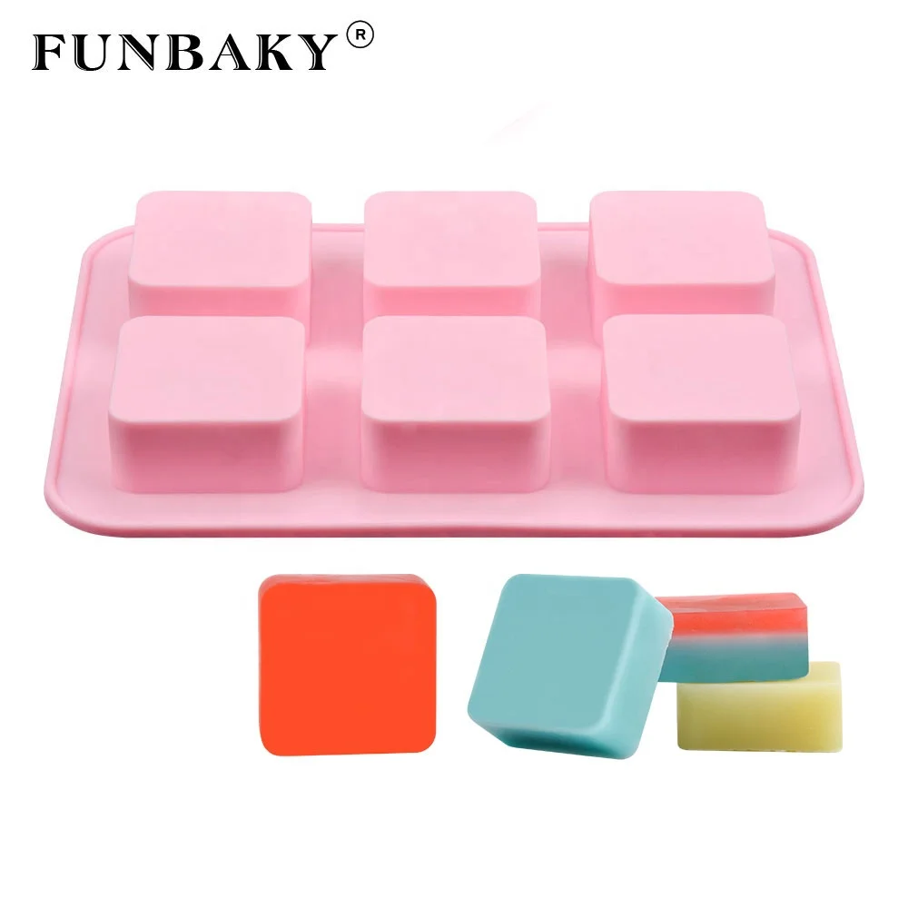 

FUNBAKY JSC2922 Portative heat resistant 6 cavity square shape soap candle body soap making tool handmade soap mold silicone, Customized color