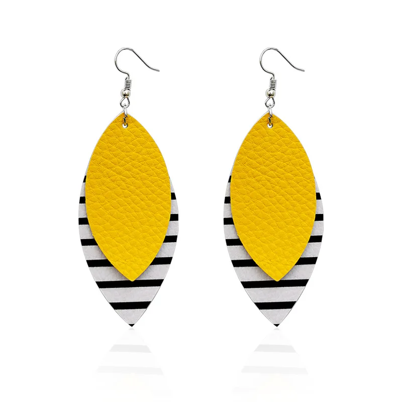 

Double Layer Glitter Leopard Faux Leather Teardrop Leaf Earrings Black And White Striped Layered Water Drop Earrings Fashion, Colorful