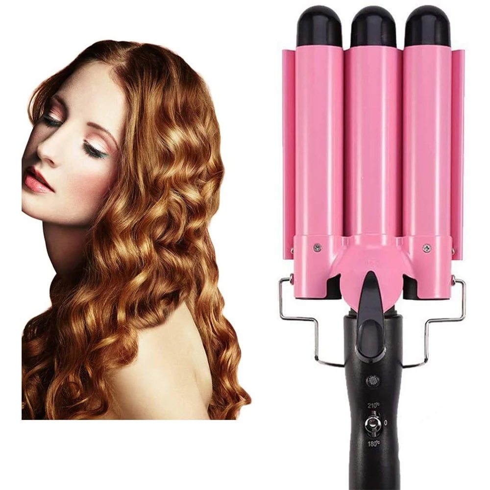 

Pink Hair Curling Iron 3 Barrel Ceramic Wand Curler Triple Barrel Curler Irons Electric Hair Wave