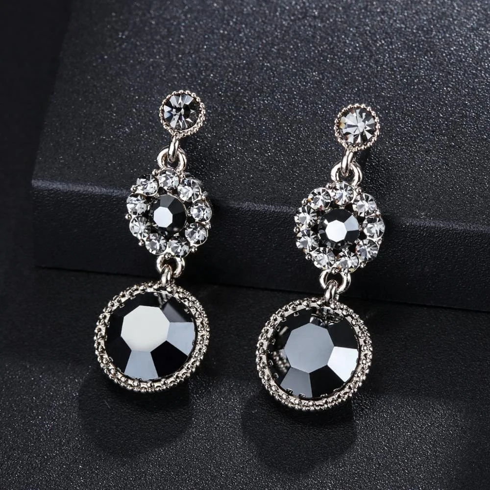 

Retro Personality Blue Black Crystal Zircon Dangle Earrings Korean Fashion Banquet Jewelry Chic Drop Earrings for Women