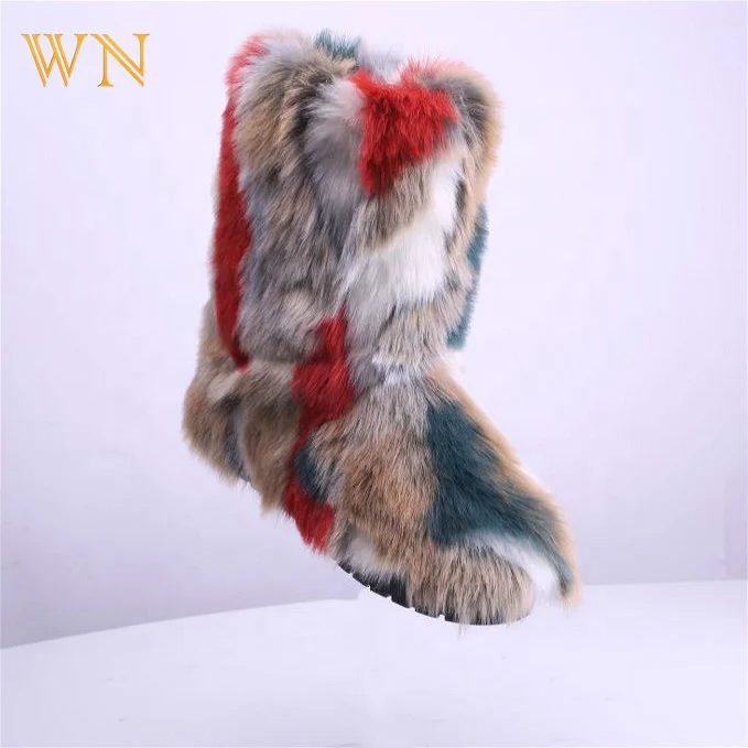 

winter ladies character boots faux fox fur slippers for women outdoor house slippers shoes, As pictures or custom