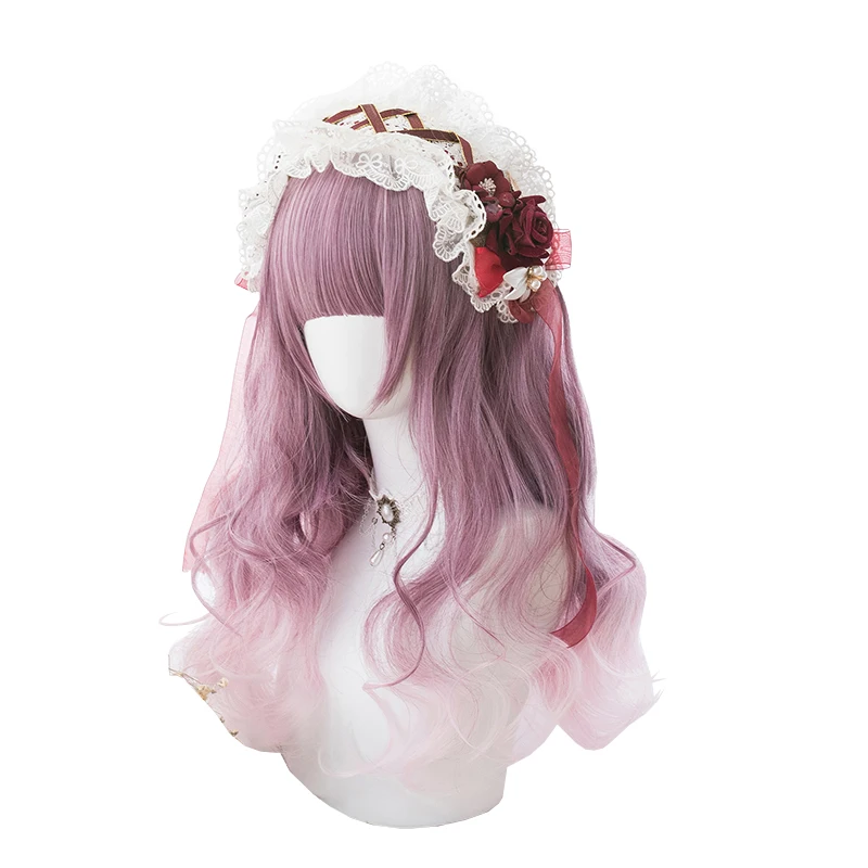 

Red Purple Gradient Light Pink Long Wavy Synthetic Hair Wigs Makeup Party Daily Natural Lolita Cute Japanese Sweet Wigs, Pic showed
