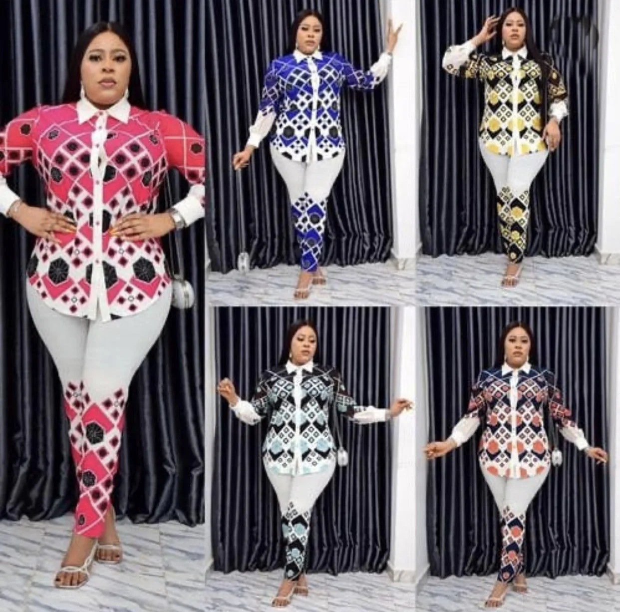 

Nigerian Style women's blouses & shirts summer two piece skirt set floral casual clothing, As showed