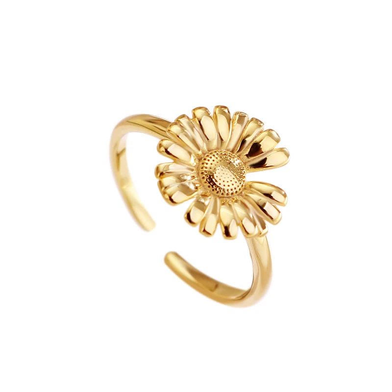 

Fukarni Hot Selling Women Flower Jewelry Korean Open Adjustable Ring Engagement Daisy Gold Female Rings KR267
