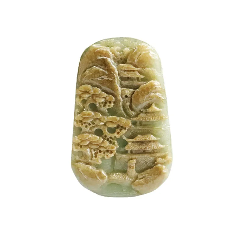 

Natural Emerald Pendant Yellow Jadeite Yellow Plus Green High Goods Landscape Pendant Myanmar Jade FC2100506