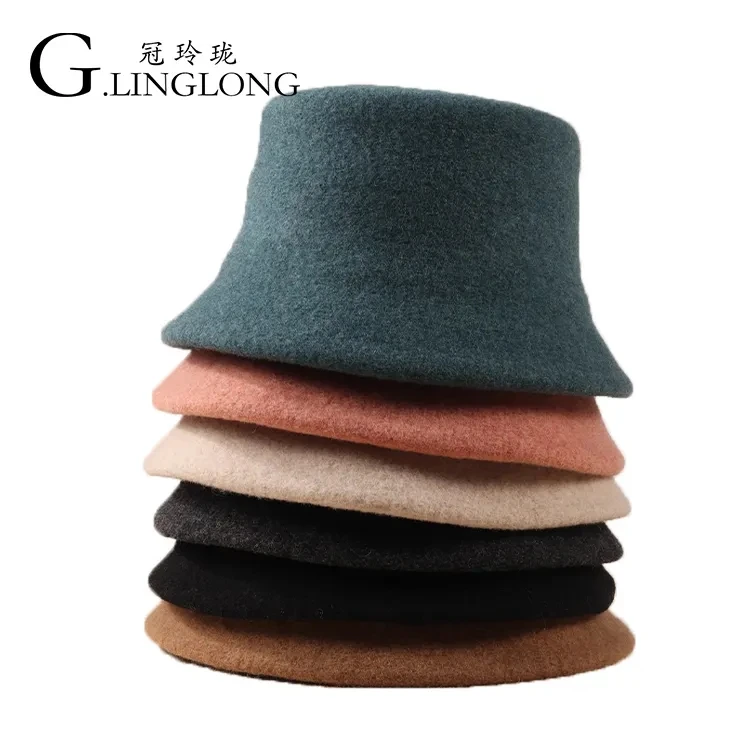 

Wholesale 100% Wool Fine Making Wide Brim Fedora Fisherman Hat Custom Logo plain Outdoor Activity Bucket Hat For Man And Women