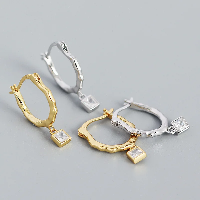 Fashion Minimalist Earrings Jewelry 925 Sterling Silver Geometric square Diamond Drop Earrings Gold Plated Hoop Earrings Women
