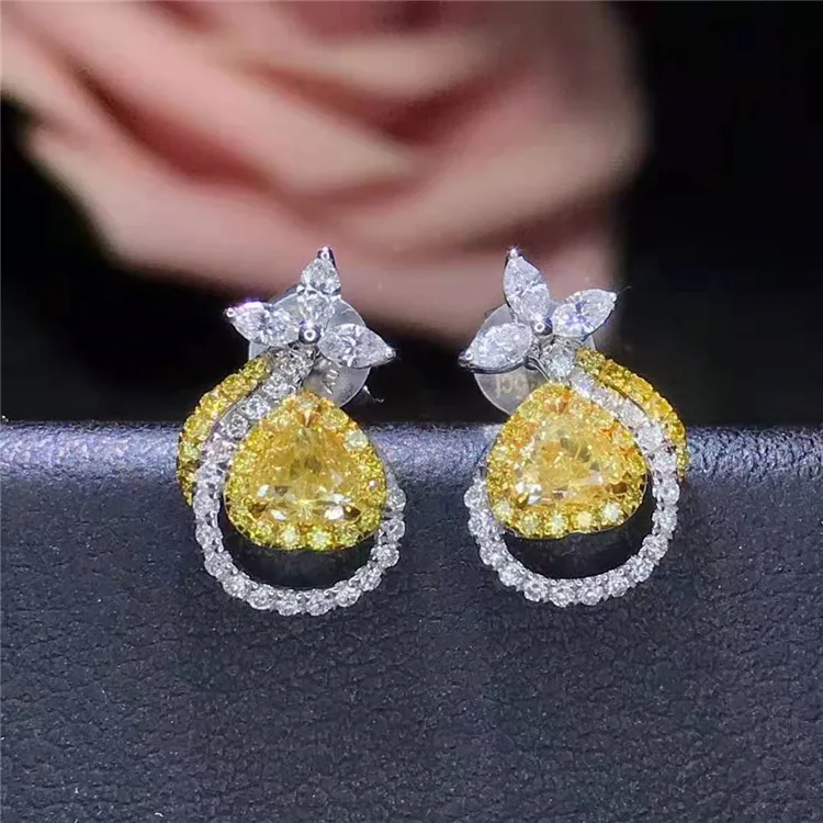 

newest beautiful heart shape bridal gemstone jewelry wholesale 18k gold 0.45ct natural yellow diamond stud earring