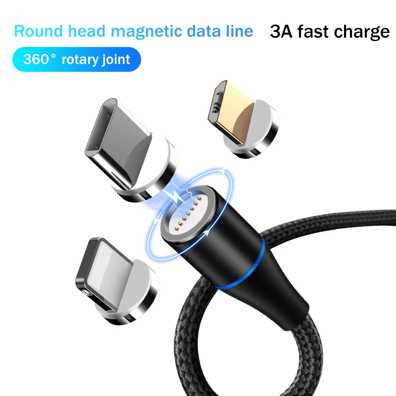 
3A fast charging magnetic 3 in 1micro usb c charger data cable 100cm logo customized nylon braided type-c cable for iphone 11 