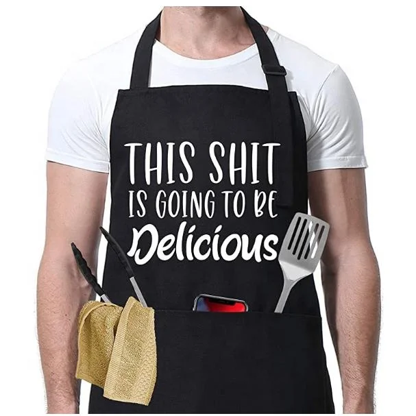 

Funny Black Chef Aprons for Men Women with 3 Pockets Kitchen Cooking Apron waterpoof apron