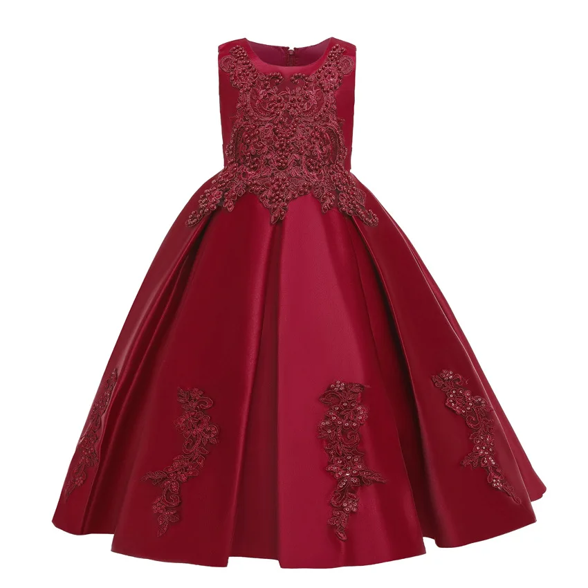 

European and American girls long dress lace beaded dress high-end banquet princess dress host skirt for girls, Picture shows
