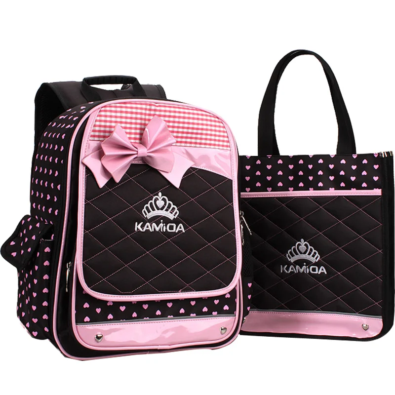 

Wholesale Stock 2 in 1 Set Girl School Bags Students Kawaii Bookbag Cute Schoolbag Princess Bagpack Kids Child School Backpack, Black&pink