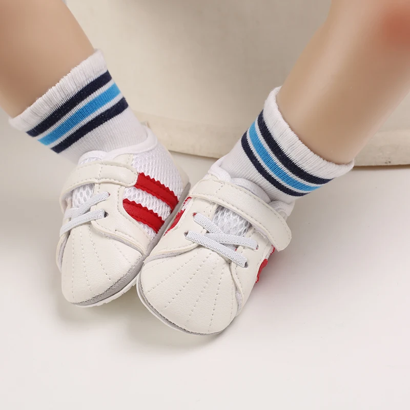 New Arrival Rubber Sole White Breathable Mesh Prewalk Infant Sneaker
