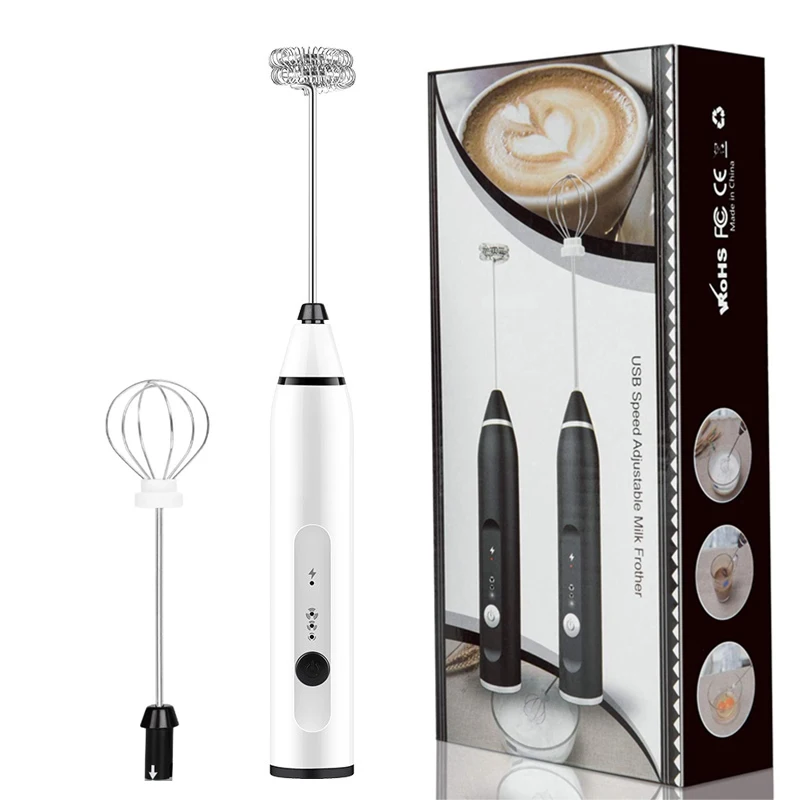 USB Electric Milk Frother 2 Whisk Handheld 3 Speed Adjustable Milk Foamer Mixer Cappuccino Coffee Egg Beater Drinks Blender