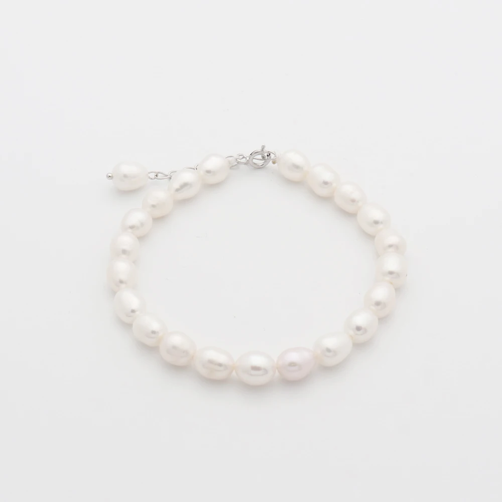 

Chris April In stock fine jewelry 925 sterling silver gold plated cultivated freshwater pearl bracelet, Silver color