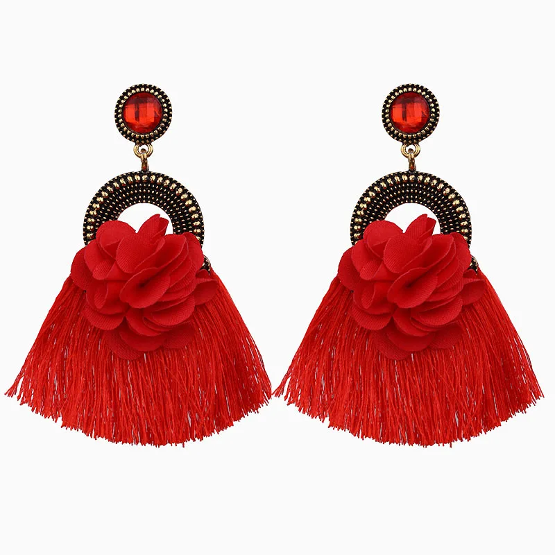 

Y&Y 2021 Gem Inlaid Vintage Alloy Flower FashionTassel Earrings, Picture