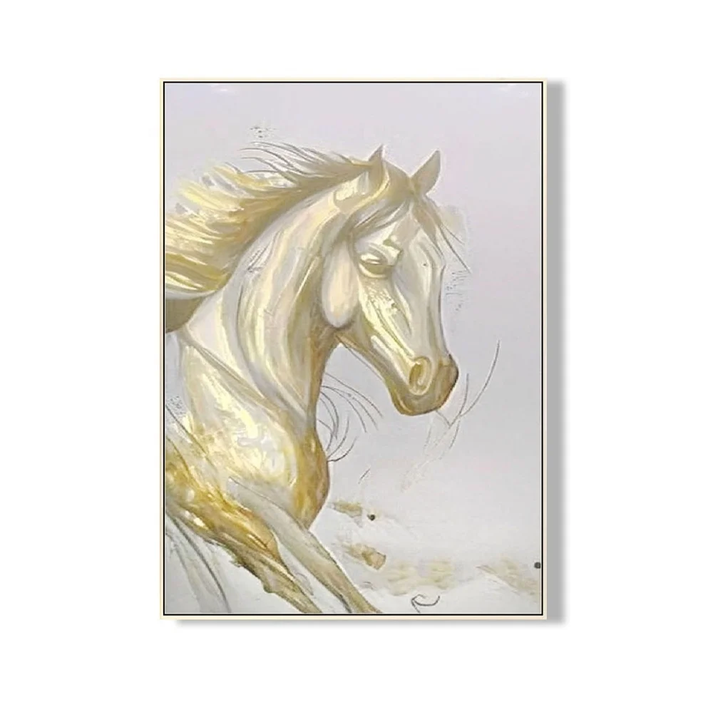 

Origin Modern Home Decoration Artwork Horse Hand Painting Textured Canvas Wall Art White Abstract Painting