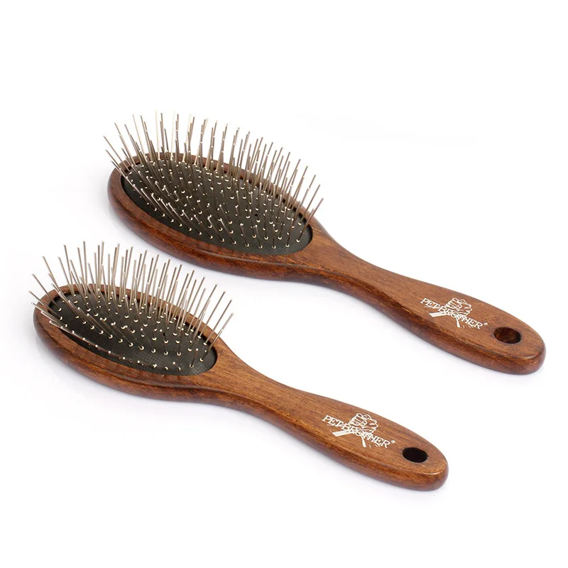 

Feel Good Air Cushion Design Round Needle Teeth Pet Hairdressing Comb With Wooden Handle, Brown