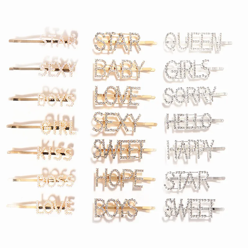 

1Pc Shining Letter Hairpins Crystal Shiny Rhinestones Letters Hair Clips Women Styling Tool Hairgrip Diamond Hair Accessories