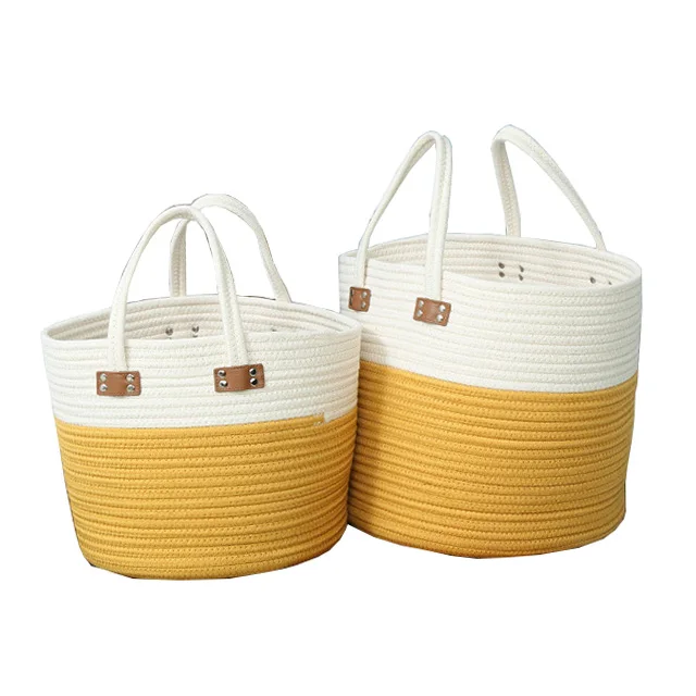 

Renel Extra Large Laundry Bags & Baskets Colorful Foldable Cotton Rope Woven Baskets for Blanket Toys Towels