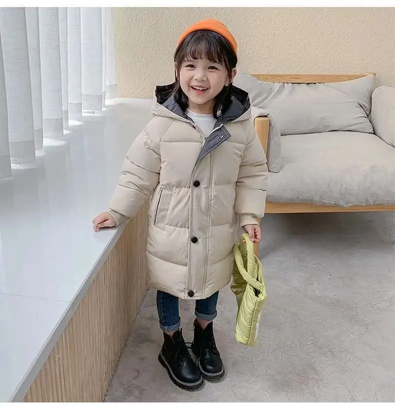 

2021 Children Coats Girl and Boy Solid Jacket Fluffy Down Children Cotton Coat Unisex Hooded Button Girl Winter Coats, Picture shows