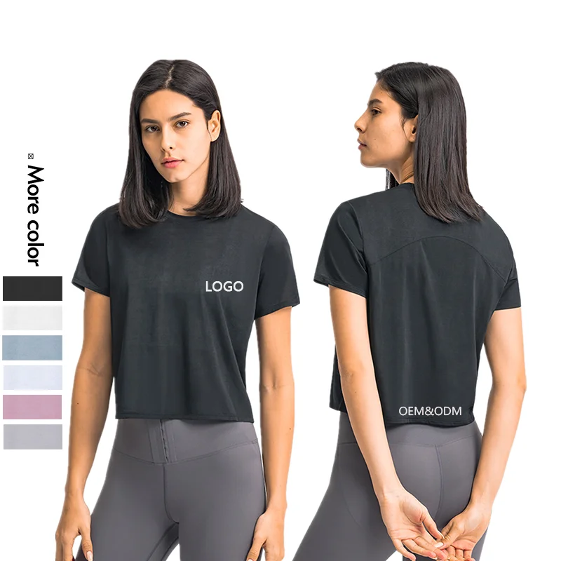 

Xsunwing Custom Logo 6 Colors fitness yoga wear Apparel Seamless Sports Workout Crop Top Quick Dry Short Sleeve Women Gym Shirt