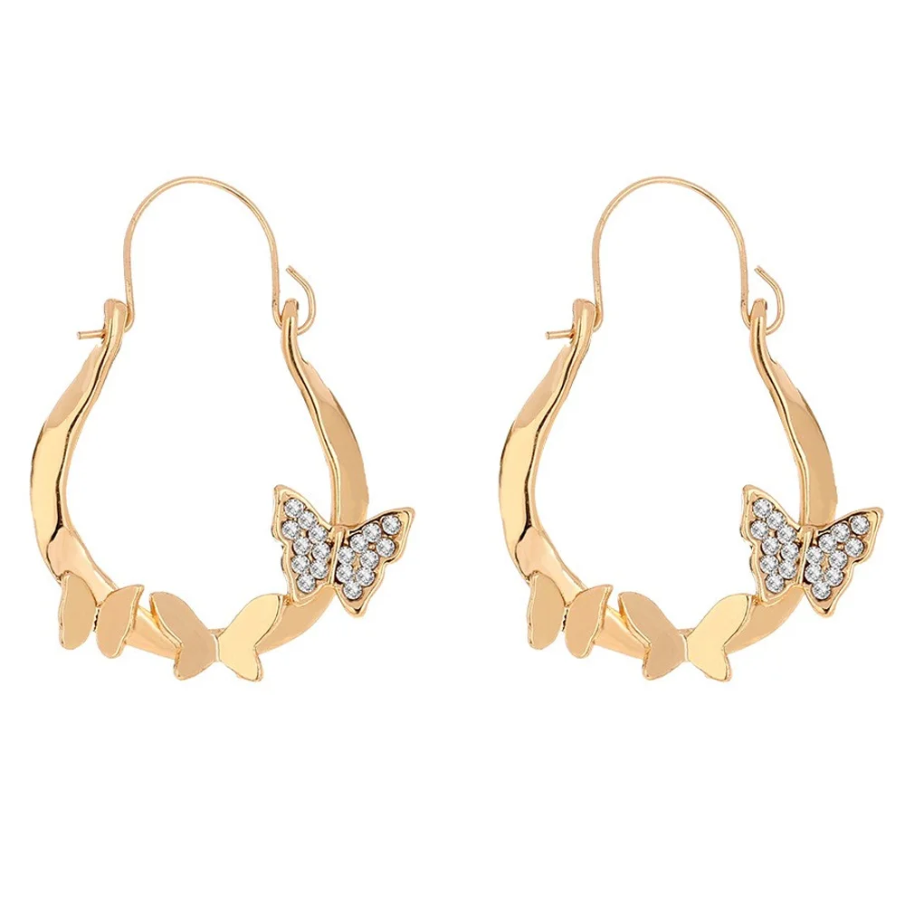 

Beautiful Butterfly Earrings European Summer Girls Gold Plated U Shaped Gold Hoop Zircon Rhinestone Jewelry Women