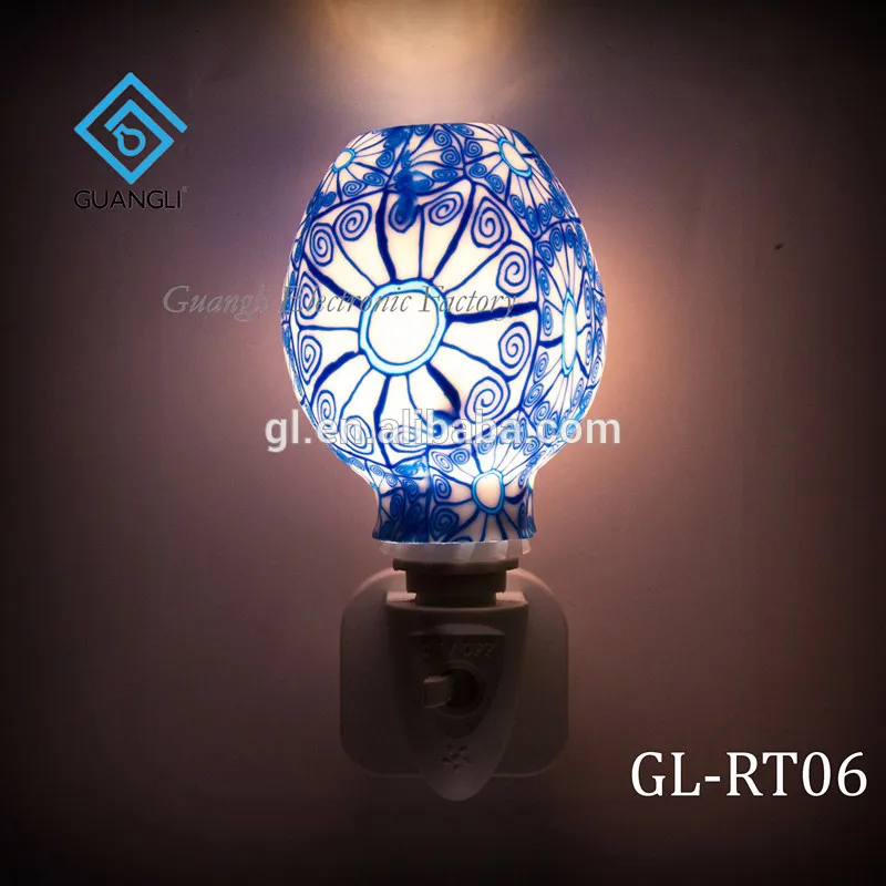 GL-RT06 OEM Purple Mosaic design Aroma Essential Oil soft Art glass night light for home decoration