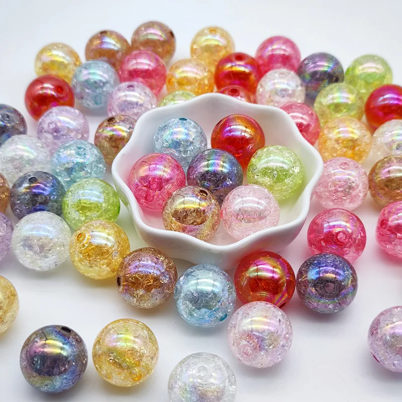 

New Arrival ABS 20mm Hole Round Chunky Bubblegum Beads Polished Wave Printed Acrylic Colorful Pearls For Jewelry Making