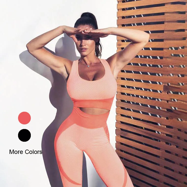 Hot Sale Promotion Women Backless Slim Seamless Yoga Top Bra Long High Waist Pant Fitness Yoga Two Piece Set