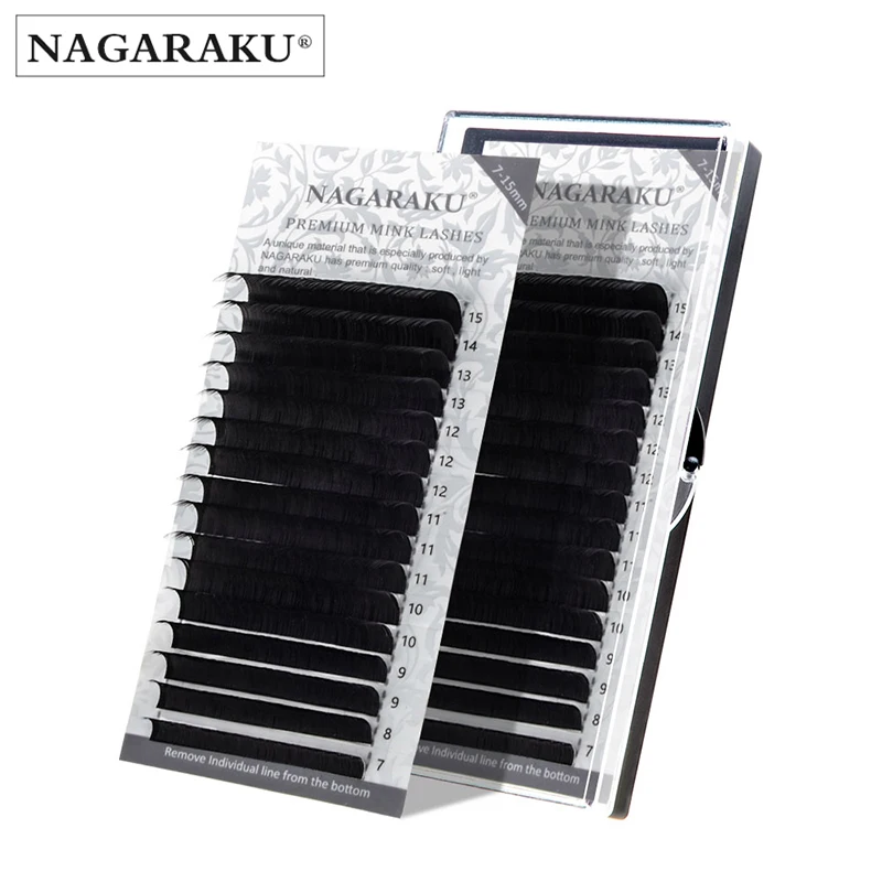 

NAGARAKU Fast Ship 16rows/case 7~15mm mix premium natural synthetic mink individual eyelash extension private logo lash cilios, Matte black